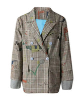HEYFANCYSTYLE Women's Oversized Modern Plaid Art Blazer